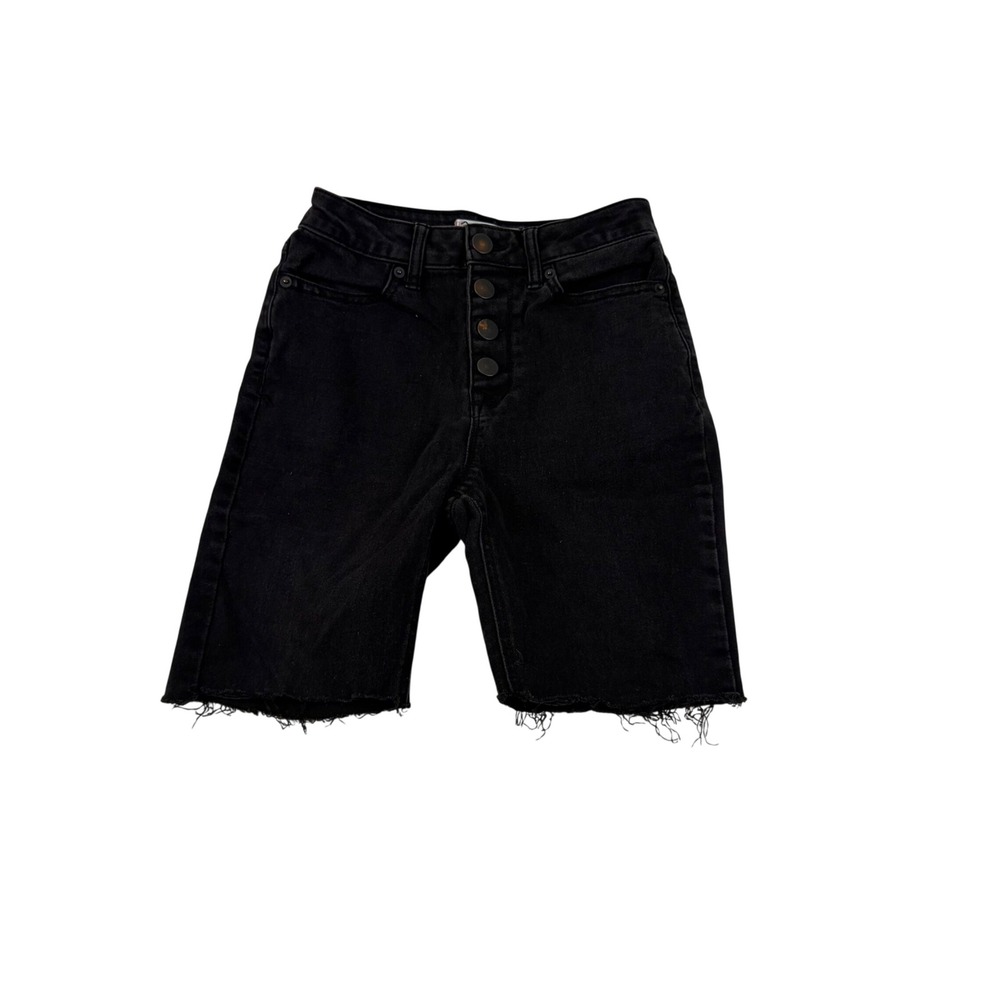 No Boundaries Womens Black High Rise Button Fly Bermuda Denim Shorts Size 5